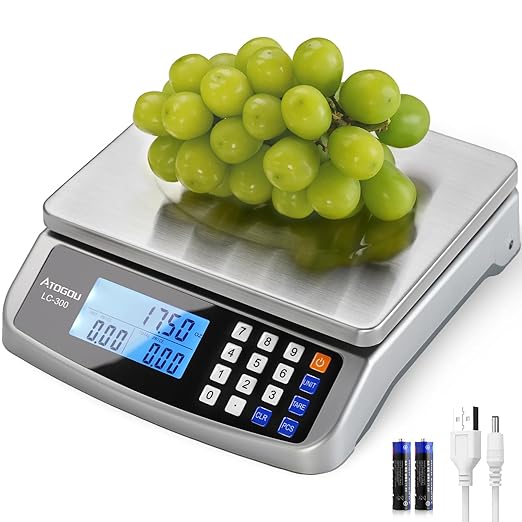 110lb Food Scale, Commercial Kitchen Scale with Price Computing, Plug-in Usable, 0.05oz/1g, 304 Stainless Steel, for Cooking, Vegetables, Farm, Industry, Counting. LC300-GravixFit
