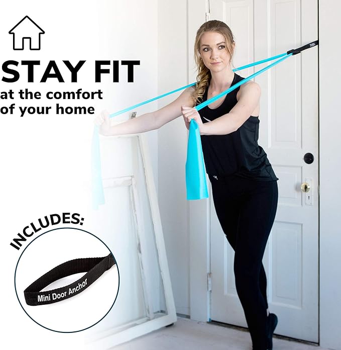 7Ft Long Resistance Bands for Stretching - Resistance Bands Set with Door Anchor - Exercise Bands Including Carry Pouch, E-Book & App - Latex-Free Workout Bands-GravixFit