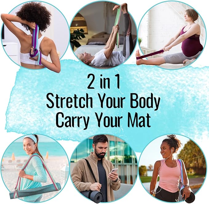 TECEUM Yoga Strap & Mat Strap – 2 IN 1 – Cotton – 6 ft 8 ft 10 ft (30+ colors) – Adjustable Non-Slip Belt for Yoga, Pilates, Stretching, Physical Therapy, Fitness & Home Workout – For Carrying Mats-GravixFit