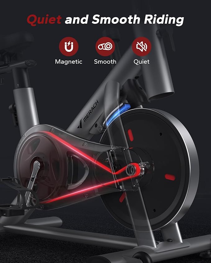 MERACH Exercise Bike, Brake Pad Stationary Bike with Exclusive App, Low Noise Indoor Cycling Bike with 300lbs Weight Capacity, Tablet Mount and Fitness Courses for Weight Loss-GravixFit