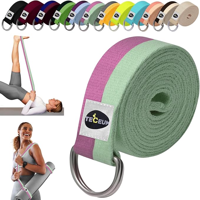 TECEUM Yoga Strap & Mat Strap – 2 IN 1 – Cotton – 6 ft 8 ft 10 ft (30+ colors) – Adjustable Non-Slip Belt for Yoga, Pilates, Stretching, Physical Therapy, Fitness & Home Workout – For Carrying Mats-GravixFit
