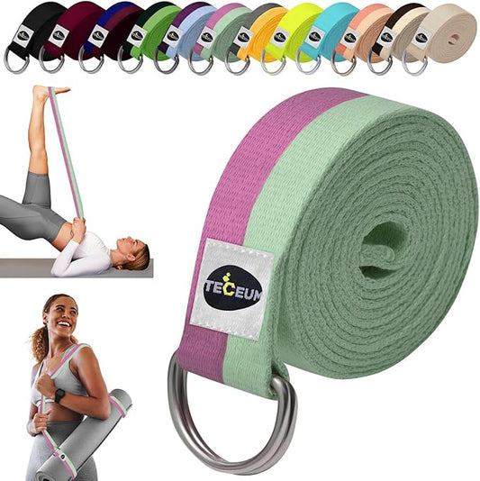 TECEUM Yoga Strap & Mat Strap – 2 IN 1 – Cotton – 6 ft 8 ft 10 ft (30+ colors) – Adjustable Non-Slip Belt for Yoga, Pilates, Stretching, Physical Therapy, Fitness & Home Workout – For Carrying Mats-GravixFit