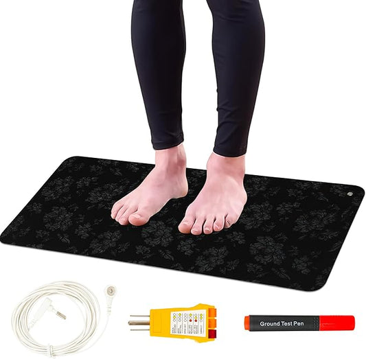 Grounding Mat for Feet, Chair & Yoga | Earthing Grounding Mat for Pain Anxiety Pain Relief, Inflammation | Spacious Grounding Pads for Sleep & Wellness | Includes Grounding Tester, Cable & Mat Tester-GravixFit