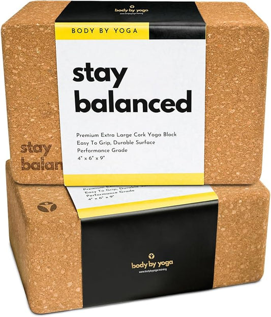 Premium Cork Yoga Blocks - Extra Large Yoga Block 2-Pack or Extra Tall 1-Pack for Inflexible Yogis | Natural, High-Density Cork for Superior Support & Stability | Optional Yoga Strap & Gift Box-GravixFit