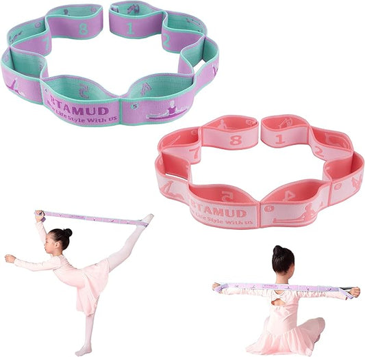 2 PCS Stretch Strap for Kids Dance Elastic Band for Children Gymnastics Stretching Strap Kids Stretching Bands Multi-Loop Adjustable Exercise Bands Stretching Resistance Ballet Bands -8 Loops-GravixFit