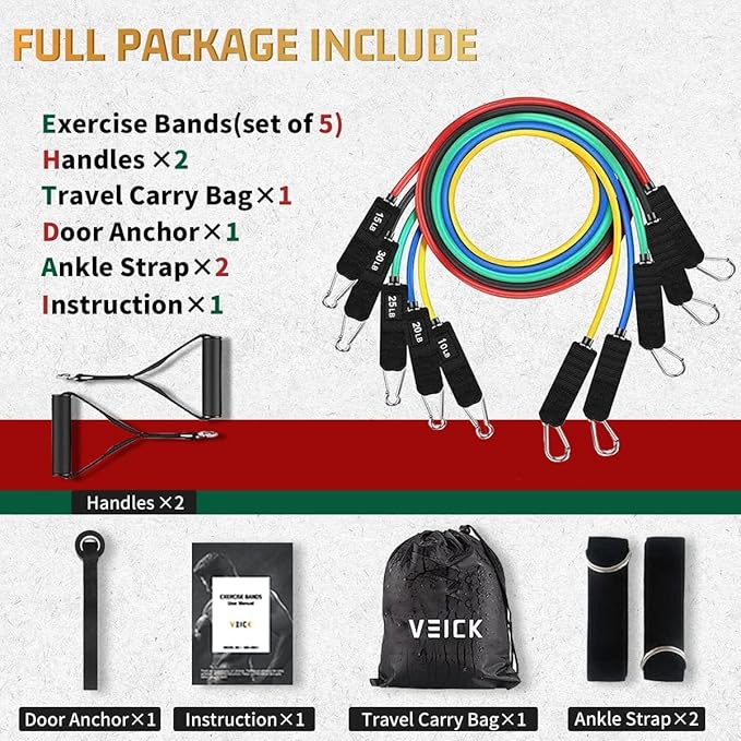 VEICK Resistance Bands, Exercise Bands, Workout Bands, Resistance Bands for Working Out with Handles for Men and Women, Exercising Bands for Fitness Weights Work Out at Home-GravixFit