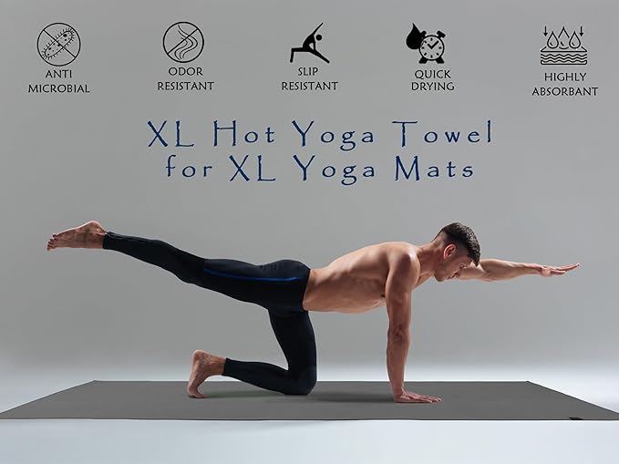 Tatago Hot Yoga Mat Towel Non Slip for Hot Yoga (72-84 inch Mats) Our Hot Yoga Towel Non Slip Silicone Dabs & Absorbent Microfiber Blend Gives You More Grip As You Drip! (Nube Gris, XL - 84")-GravixFit