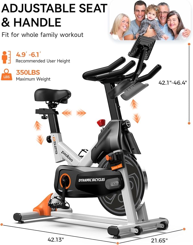 pooboo Exercise Bike, Adjustable Magnetic/Brake Pad Resistance Silent Belt Drive, Indoor Cycling Bike for Home Cardio, Fitness Stationary Bike with 350lbs/300lbs Weight Capacity &Upgraded Version Seat
