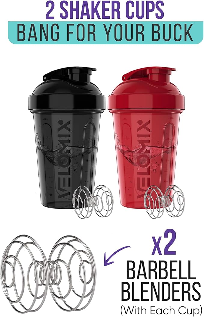 '-2 Pack- 20 oz Protein Shaker Bottles for Protein Mixes - 2x Wire Whisk | Leak Proof Shaker Cups for Protein Shakes and Pre Workout | Protein Shaker Bottle Pack-GravixFit