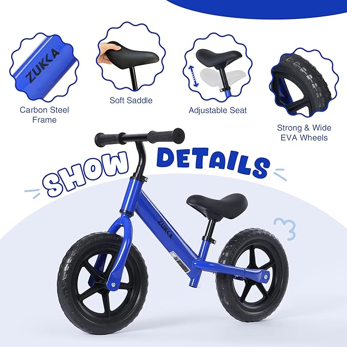 12 inch Toddler Balance Bike Adjustable Handlebar & Seat Anti-Slip Grip Suitable for 2-5 Years Old with Footrest Lightweight for Tolddlers Boys Girls Multiple Colors to Choose-GravixFit