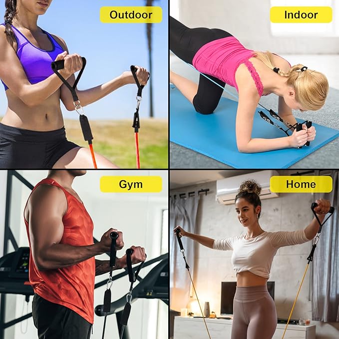 Resistance Bands Set, Workout Bands with Handles, Door Anchor, Ankle Straps and Carry Bag, Exercise Bands for Shape Body and Home Workouts-GravixFit