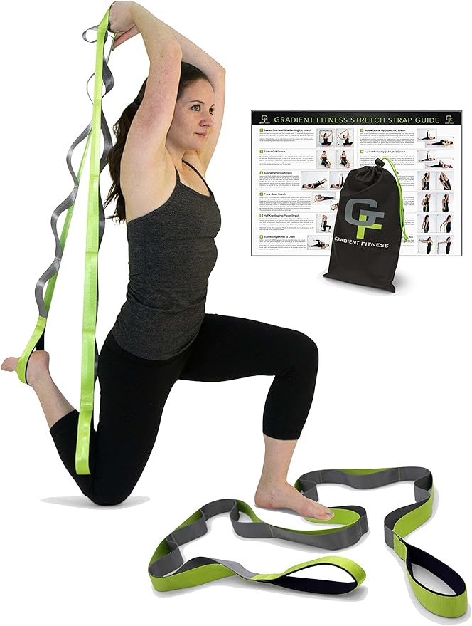 Gradient Fitness Stretching Strap for Physical Therapy, 12 Multi-Loop Stretch Strap 1.5" W x 8' L, Neoprene Handles, Physical Therapy Equipment, Yoga Straps for Stretching, Leg Stretcher.-GravixFit
