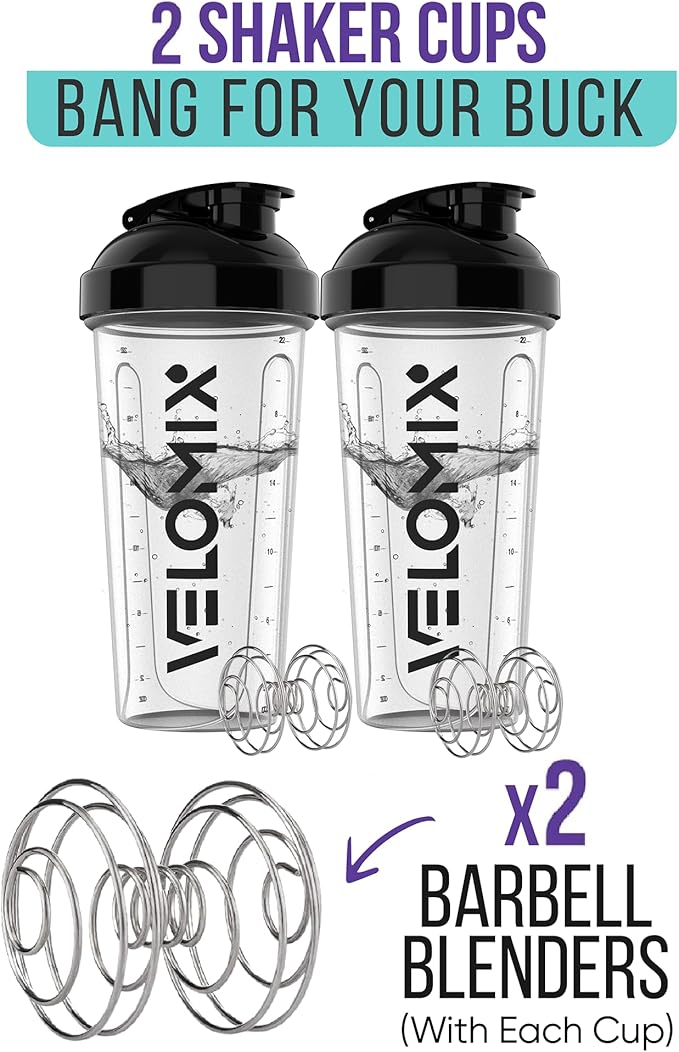 '-2 Pack- 28 oz Protein Shaker Bottles for Protein Mixes - 2x Wire Whisk | Leak Proof Shaker Cups for Protein Shakes | Protein Shaker Bottle Pack | Shakers for Protein Shakes - 2xTransparent-GravixFit