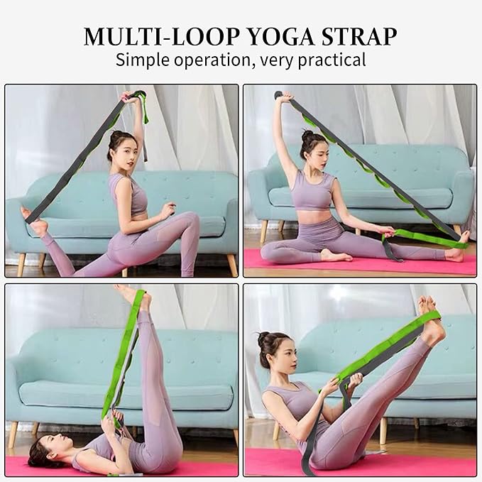 Stretching Strap Yoga Strap, 10 Loops Non-Elastic Stretch Bands Helps Women and Men Improve Flexibility for Home Workout, Physical Therapy, Pilates, Exercise, Dance, Comes with Door Anchor-GravixFit