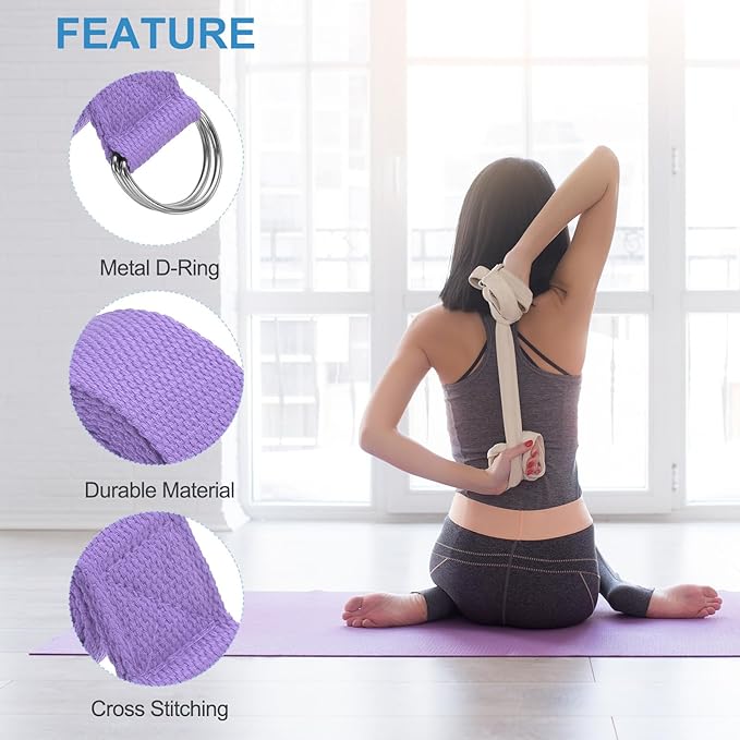 PATIKIL Yoga Strap for Stretching Cotton Yoga Belt with Adjustable Metal D-Ring Buckle Stretch Band for Fitness Pilates-GravixFit