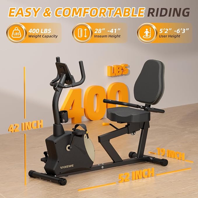 VANSWE Recumbent Exercise Bike for Adults Seniors - Recumbent Bikes for Home with Magnetic Resistance, Bluetooth and App Connectivity, Pulse Sensor-GravixFit