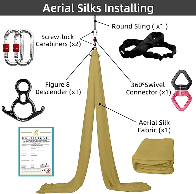 PRIOR FITNESS Aerial Silks Kit Colorful 9/15/20 Yards 40D Nylon Fabric Hammock Set With Hardware & Guide for All Levels Of Aerial Yoga Practice and Acrobatic Flying For Adults Aerial silk-GravixFit