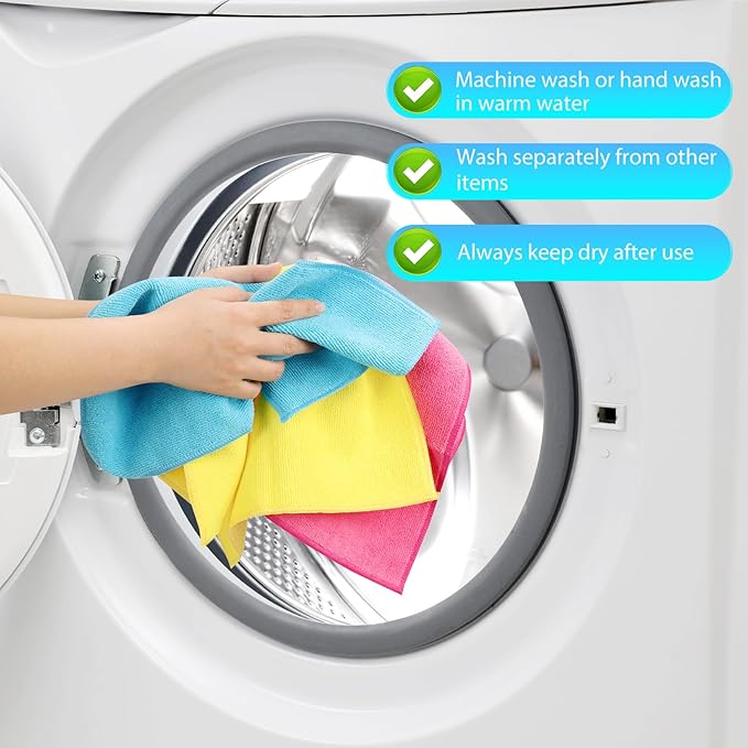 Microfiber Cleaning Cloth, Pack of 15, Lint Free, Absorbent, Streak Free, Non-Abrasive, Reusable and Washable，Cleaning Towels with 5 Color Assorted,11.5"X11.5"(Green/Blue/Yellow/Pink/Grey)-GravixFit