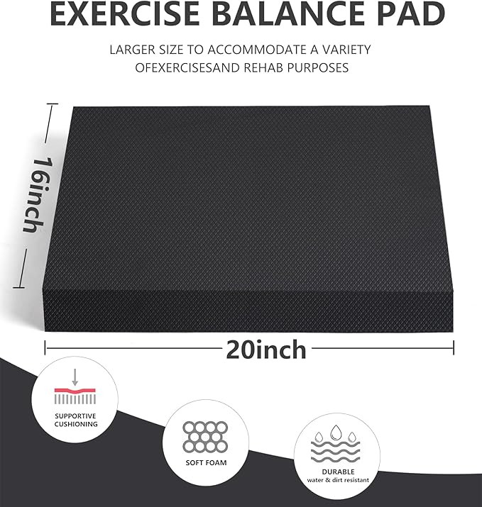 nuveti Large Balance Pad - TPE Non-Slip Mat for Fitness & Balance Exercises,Yoga, Physical Therapy, Knee Cushion Slip Resistant Foam Mat for Yoga & Balance Training, Board Foam for Strength Training, Kneeling Pads for Home Gym Exercise（20''x16''x2.4''）-GravixFit