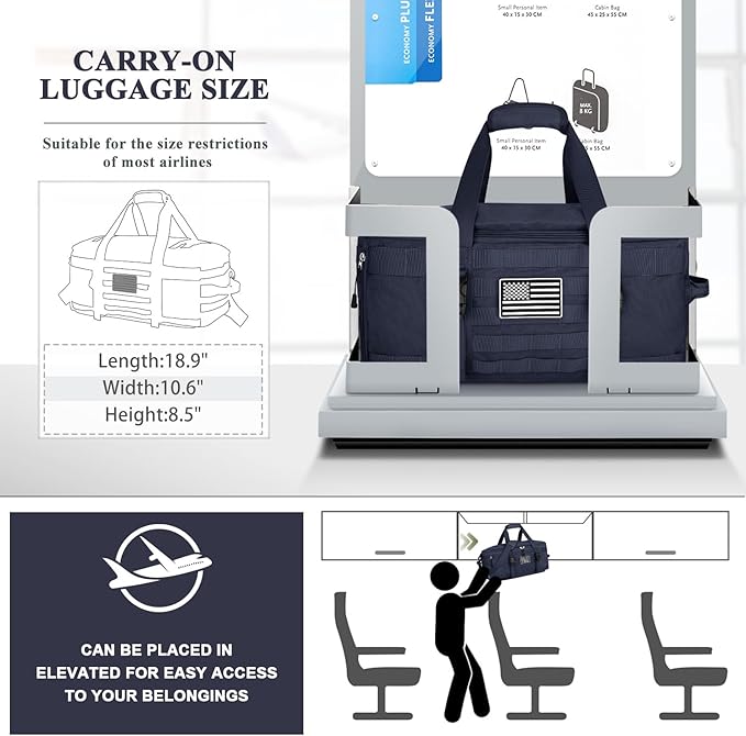 ETRONIK Gym Bags for Men Women, Military Travel Duffle Bag Backpack with Shoe Compartment, 3 in 1 Carry on with Wet Pocket, Weekender Overnight Range Backpack for Workout Football Gym, Blue-GravixFit