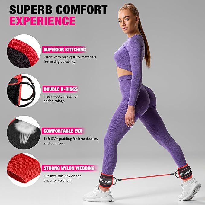 Ankle Resistance Bands with Cuffs, Ankle Bands for Working Out, Ankle Resistance Band for Leg, Booty Workout Equipment for Kickbacks Hip Fitness Training, Exercise Bands for Butt Lift Women-GravixFit