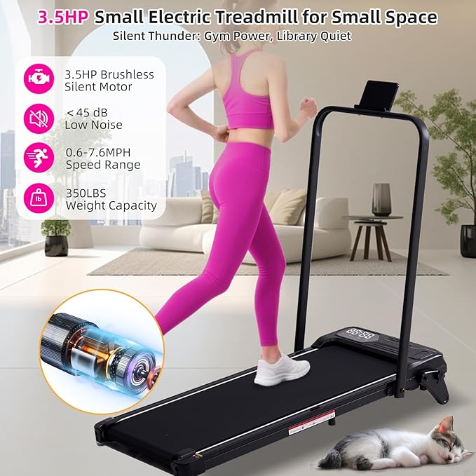 Electric Walking Pad Treadmill with Adjustable Incline and Handle Bar, 3.5HP Small PortableTreadmills for Home Office Small, 4 in 1 Folding Foldable Treadmill with Handles, 0.6-7.6MPH, 350LBS-GravixFit