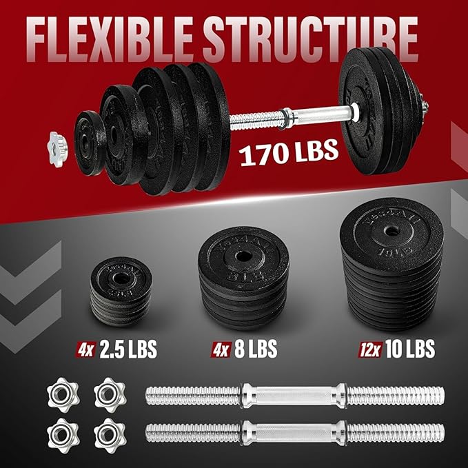 Yes4All Old School Adjustable Dumbbell Set with Weight Plates, Star Lock Collars/Connector, 40lbs to 200lbs Adjustable Weight Plates Set-GravixFit