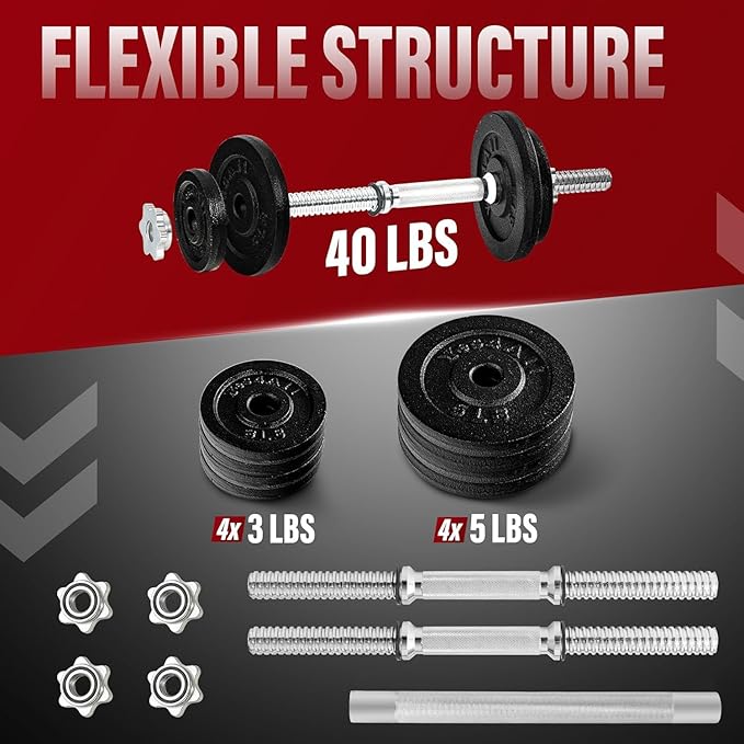 Yes4All Old School Adjustable Dumbbell Set with Weight Plates, Star Lock Collars/Connector, 40lbs to 200lbs Adjustable Weight Plates Set-GravixFit