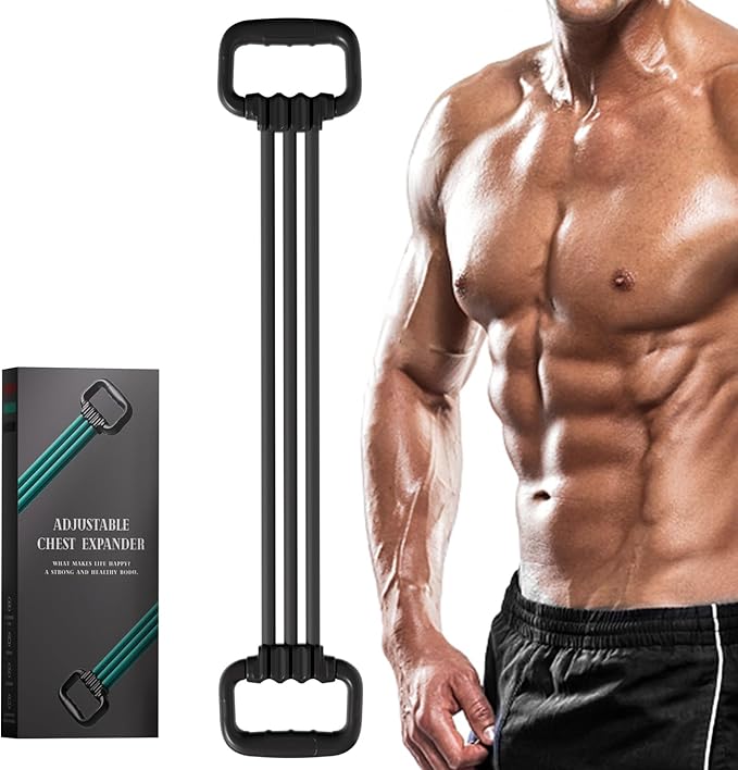 6-Pipe Chest Expander & Shoulder Stretcher - Adjustable Detachable Resistance Tubes for Home Gym, Rehab, Strength Training + Easy Workout Guide (Men/Women)-GravixFit