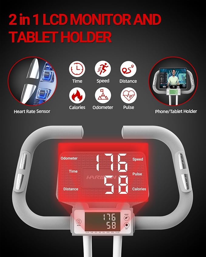 HARISON Folding Exercise Bike 350 LBS Capacity, 5 in 1 Bluetooth Stationary Bikes for Home with 16-Level Resistance and Arm Resistance Bands, Magnetic X-Bike with LCD Monitor & Back Support (HR-X3LWhite)