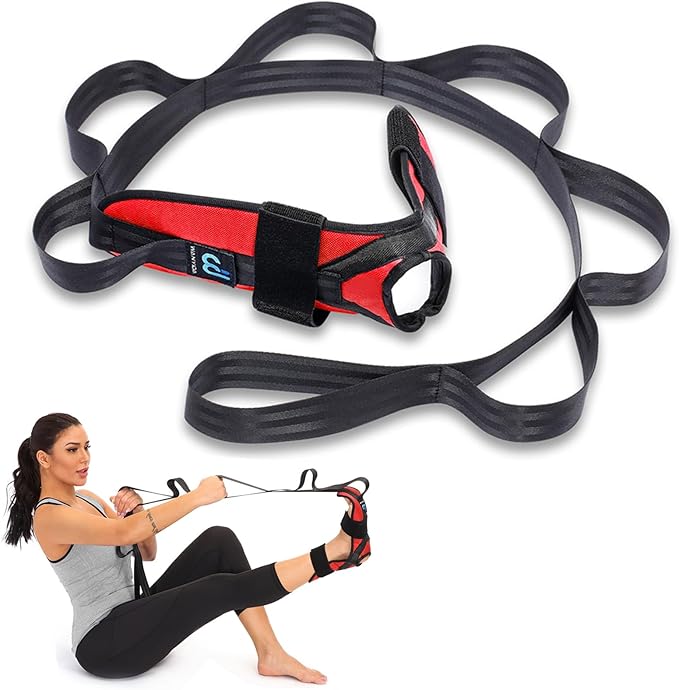Foot Calf stretcher for Plantar Fasciitis, Achilles Tendonitis, Heel Spurs, Drop Foot. Yoga Stretching Strap for Leg, Thigh and Hamstring (Red)-GravixFit