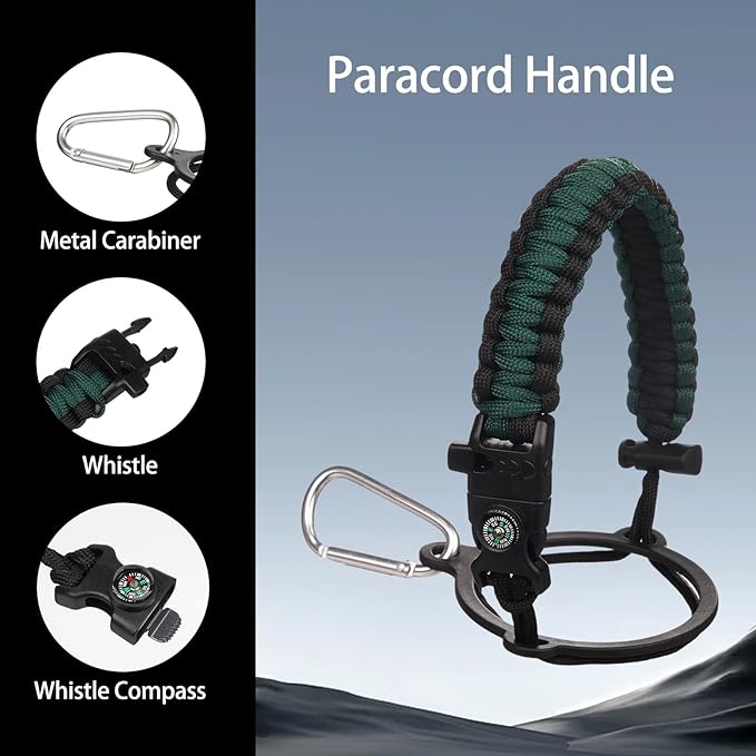 Insulated Water Bottle 64oz,Triple Wall Vacuum Stainless Steel(Dishwasher Safe),Leak Proof & Non-BPA,Flask Jug with Paracord Handle & Straw Spout Lids Sports-GravixFit