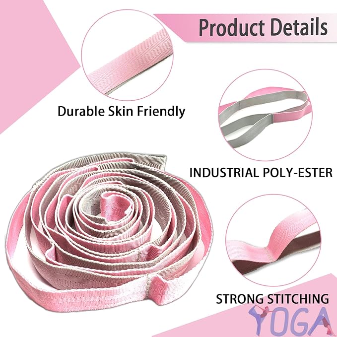 Stretching Strap Yoga Strap with Loops, Stretch Straps for Physical Therapy, Non-Elastic Exercise Strap for Pilates, Dance and Gymnastics with Workout Guide-GravixFit