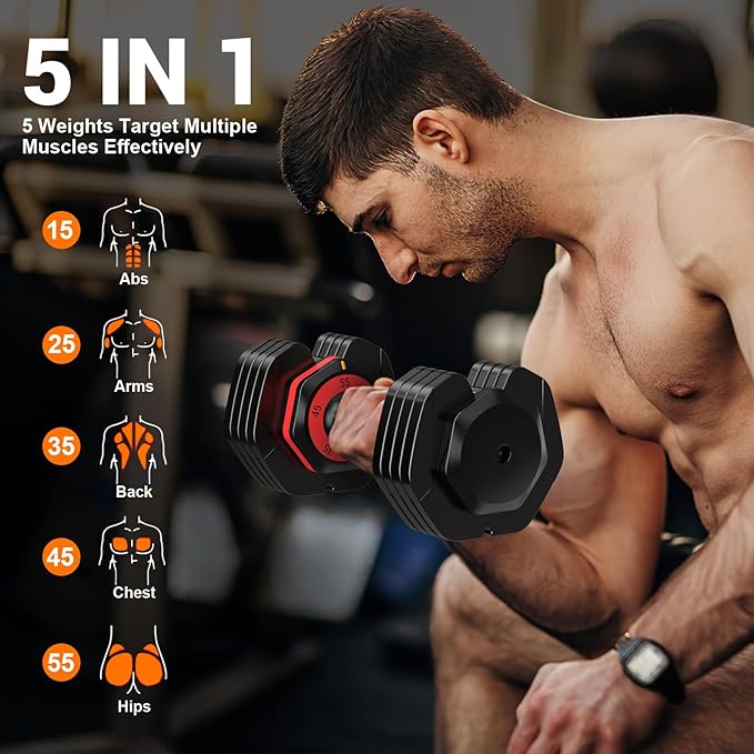 Adjustable Dumbbells Set of 2, 1 Hand Adjustable Weights Dumbbells Set, 5 in 1/10 in 1 Free Dumbbell with Anti-Slip Texture Handle, 25/55/80lb Pair Weight Set For Home Gym Suit both Men and Women-GravixFit
