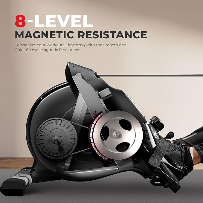 Sunny Health & Fitness Flip & Foldable Rowing Machine for Home w/Extended Slide Rail, Full-Body Workout, Low-Impact, Optional Extra Long Rail, Quiet Rail Cover, Water Motion and Free SunnyFit App-GravixFit