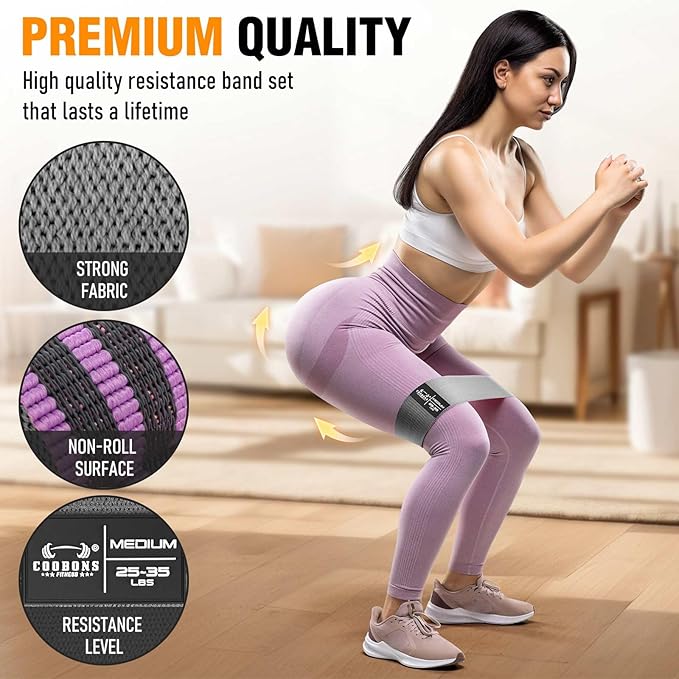 Fabric Resistance Bands for Working Out - Exercise Bands for Women and Men, Booty Bands for Legs and Glute, Yoga, Pilates, Rehab, Fitness and Home Workout-GravixFit
