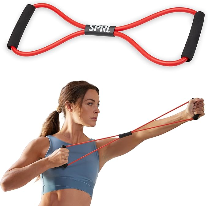 SPRI Ultra Toner Figure 8 Resistance Band with Padded Handles Great for Stretch, Exercise, Fitness Training, Yoga, Resistance Weights, Therapy, Gym or Home Workout Equipment.-GravixFit