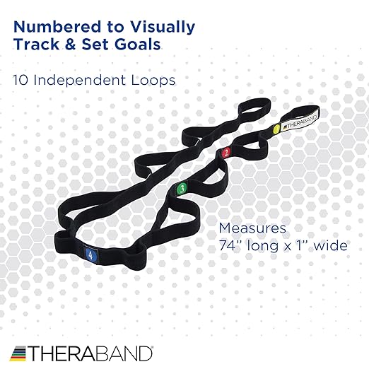 THERABAND Stretch Strap with Loops to Increase Flexibility, Dynamic Stretching Tool for Athletes Including Dancers, Cheerleaders, Gymnasts, Runners, Pilates and Yoga Elastic Stretch Out Band-GravixFit