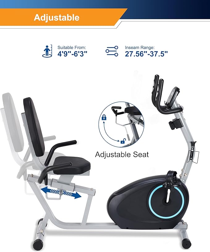 Recumbent Exercise Bike for Seniors - 400LB Weight Capacity Recumbent Bikes with Comfortable Seat, Pulse Sensor, 16-level Resistance, LCD Monitor