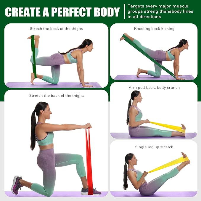 Resistance Bands, Exercise Bands, Physical Therapy Bands for Strength Training, Yoga, Pilates, Stretch Elastic Band with Different Strengths, Workout Bands for Home Gym-GravixFit