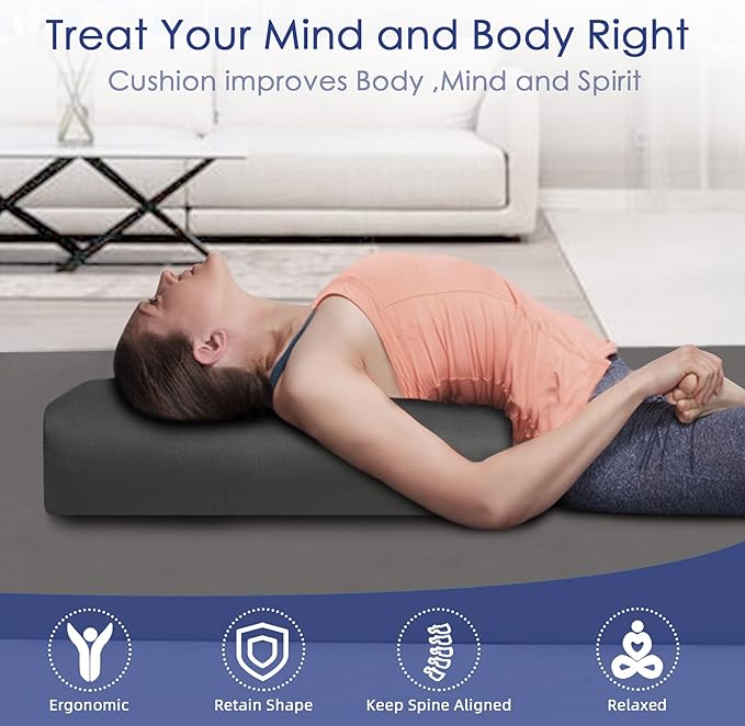 Yoga Bolster (26x10.5x5.5 in) Supportive Yoga Cushion for Restorative Yin Yoga Accessories Rectangular Bolster for Stretching Meditation Pillow 100% Organic Cotton Removable Washable Cover-GravixFit