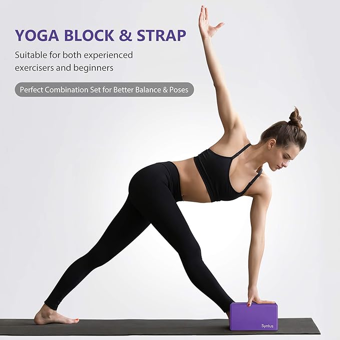 Syntus Yoga Block and Yoga Strap Set, 2 Soft Non-Slip Yoga Blocks 9×6×4 inches, 8FT Metal D-Ring Strap for Yoga, General Fitness, Pilates, Stretching and Toning-GravixFit