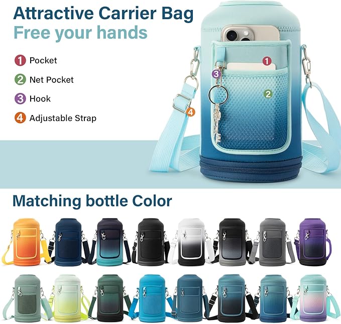 1 Gallon Water Bottle Insulated | Thickened Stainless Steel Vacuum Metal Water Jug | Portable Sports Large for Gym and Hiking with Straw, Carrier Bag, Handle Strap | BPA-Free 128 oz-GravixFit