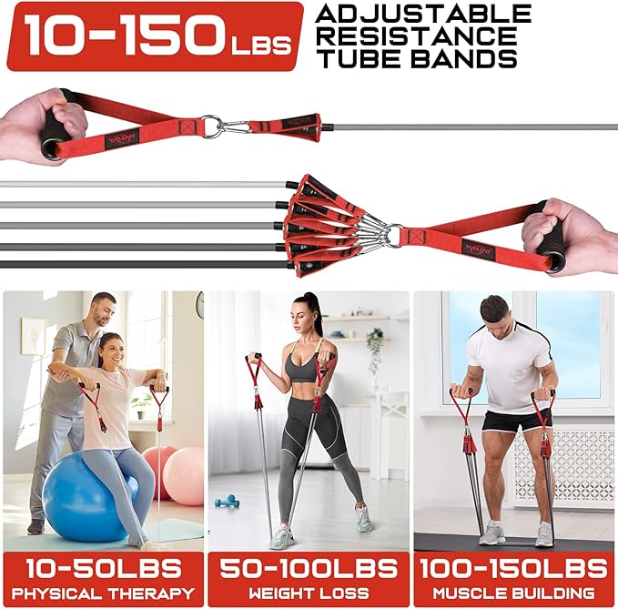 WALITO Resistance Bands Set - Exercise Bands with Handles, Door Anchor, Legs Ankle Straps, for Heavy Resistance Training, Physical Therapy, Muscle Training, Yoga, Home Workouts-GravixFit