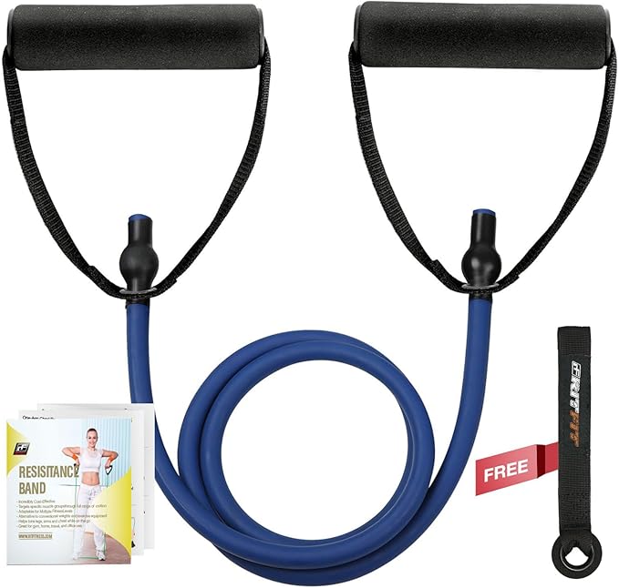 RitFit Single Resistance Exercise Band with Comfortable Handles - Ideal for Physical Therapy, Strength Training, Muscle Toning - Door Anchor and Starter Guide Included-GravixFit