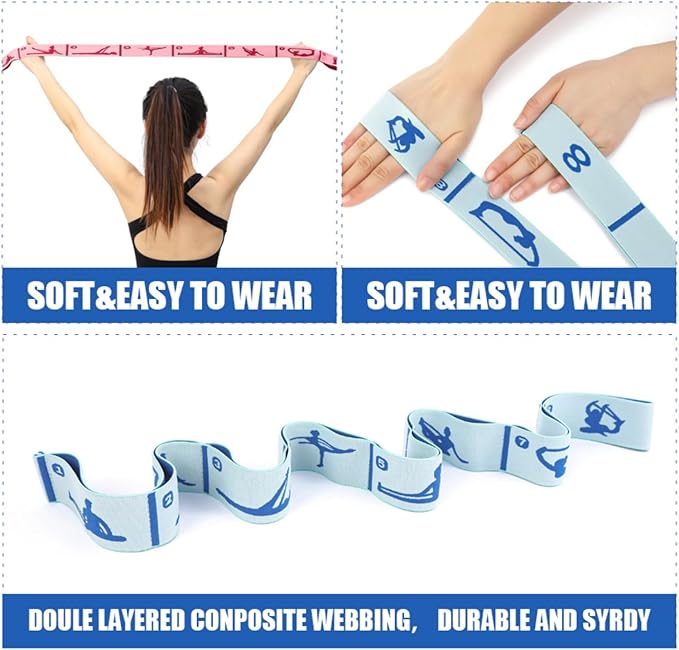 Elastic Yoga Stretching Strap with Loops, CEILIWEN Stretch Straps For Physical Therapy, Pilates Stretch Band, Elastic Exercise Bands, Leg Stretching Strap, Stretch Resistance Bands For Exercise-GravixFit