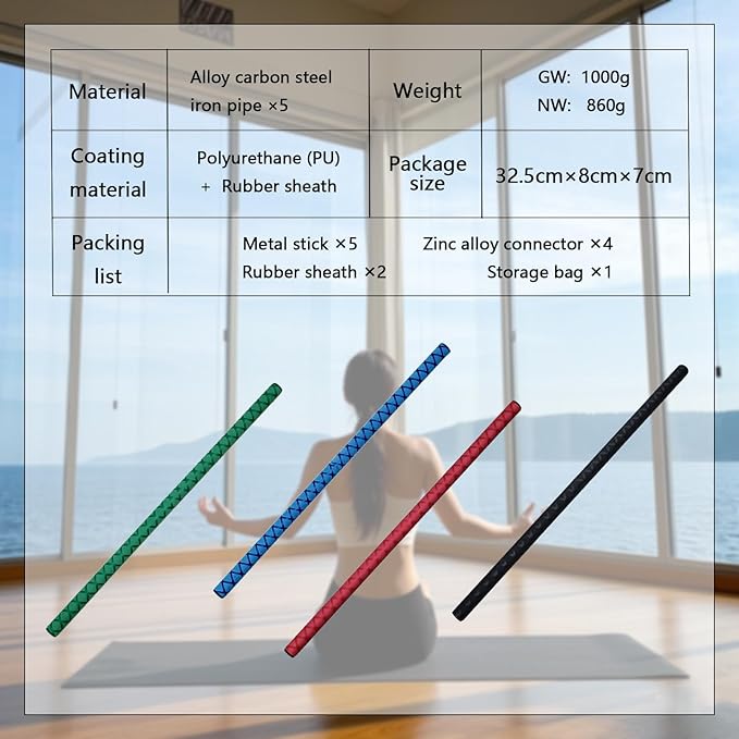 The Huang Yunming yoga stick is made of sturdy steel that is 5 feet high and an adjustable stretching stick, providing flexibility, agility, and balance. Multi functional fitness stick with 5 steel pipes-GravixFit