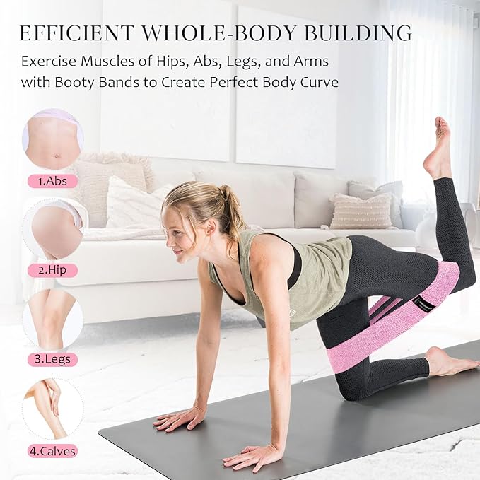 Wide Fabric Resistance Bands for Working Out, 3 Level Non-Slip Exercise Booty Bands for Women & Men Leg and Glutes with Hair Ties and Tape Measure - for Home Gym Workout, Yoga, Pilates-GravixFit