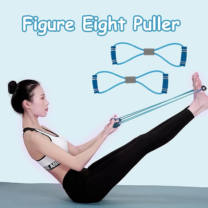 2 Pcs Figure 8 Resistance Band, Resistance Band with Handles, Suitable for Full Body Exercise, Strength Training, Flexibility, Exercise Elastic Rope, Suitable for Home, Gym (Blue)-GravixFit