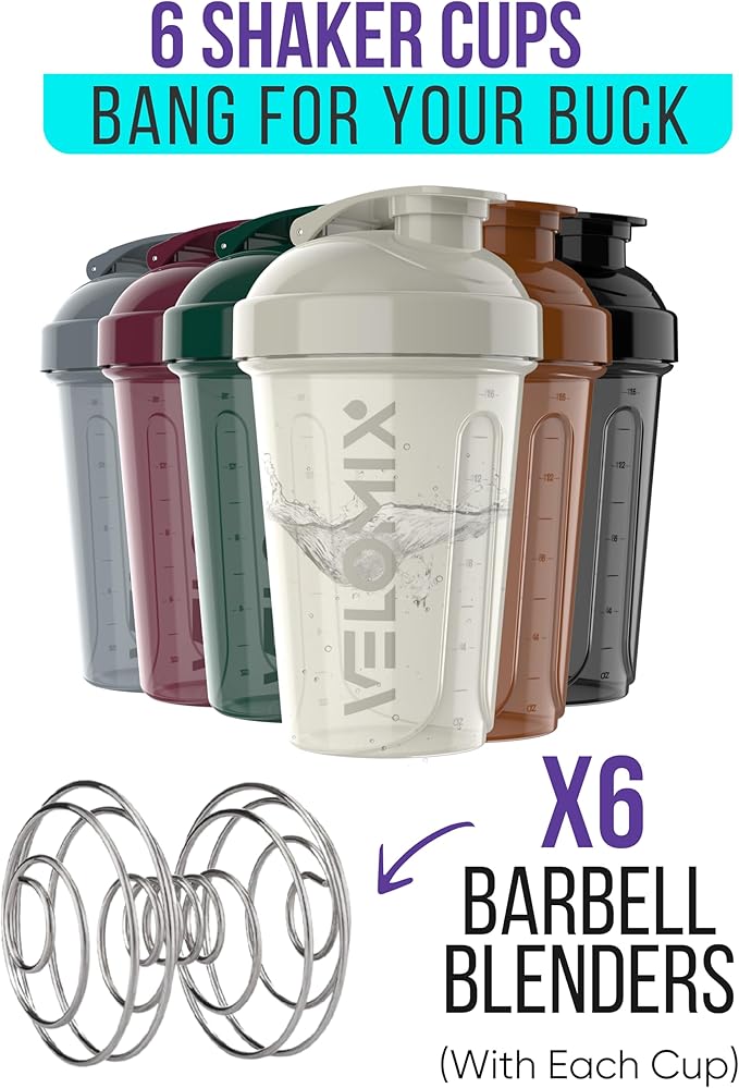 '-6 PACK- Shaker Cups for Protein Shakes 20 oz - 6x Wire Whisk | Leak Proof Protein Shaker Bottle for Protein Shakes, Shaker Bottle Pack for Pre & Post Workout, Shaker Cup (Mood Tones)-GravixFit